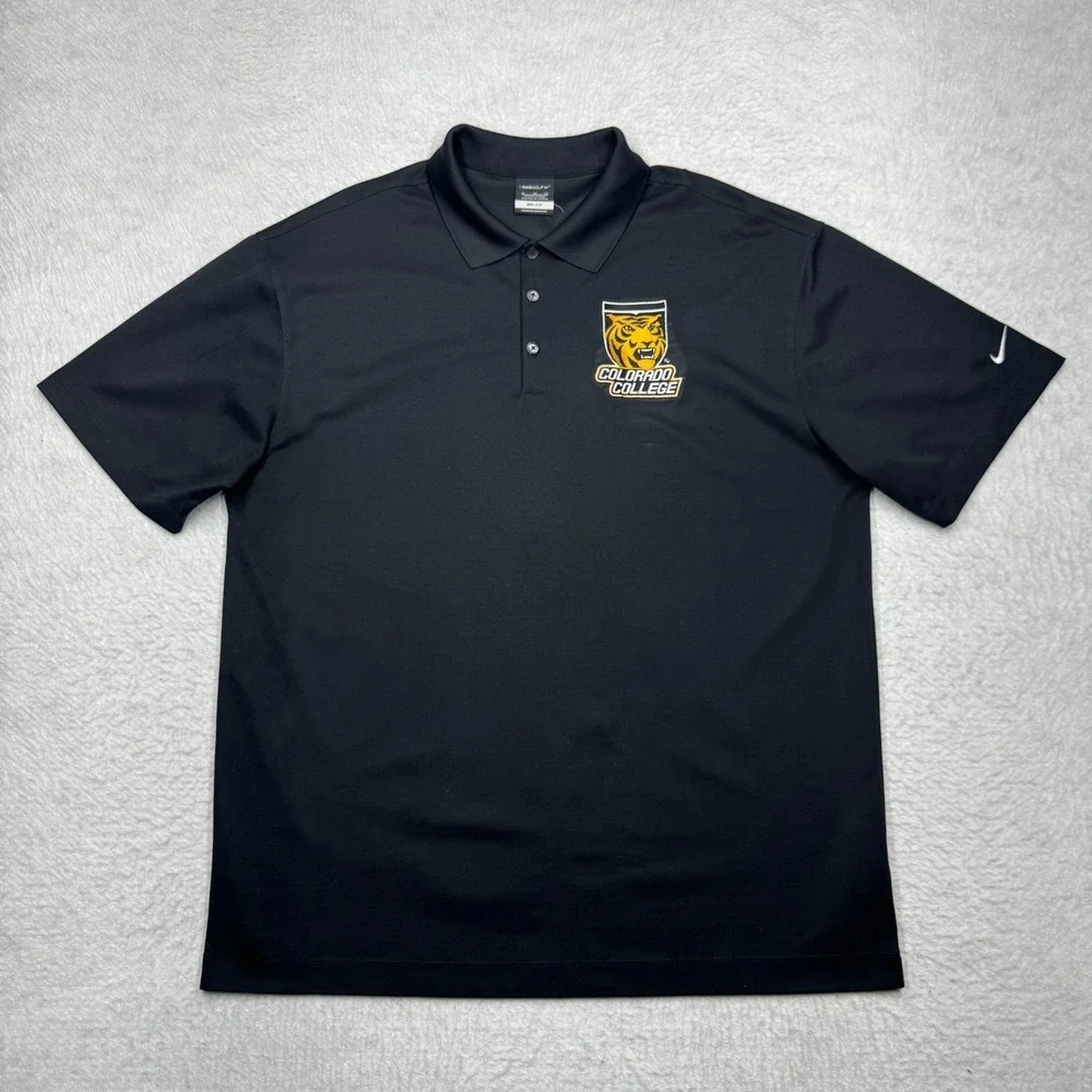 Colorado College‎ Tigers Nike Dri Fit Golf Black Polo Shirt Men's Size XL